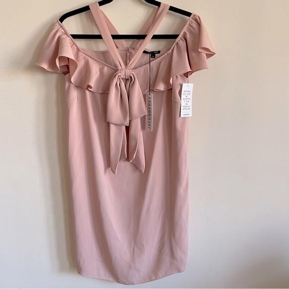 JAY GODFREY Pink Mini Dress Ruffle and Bow Details Off the Shoulder NWT - Picture 4 of 16